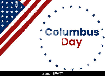 Columbus day greeting card design with american flag corner and decorative star border frame Stock Vector
