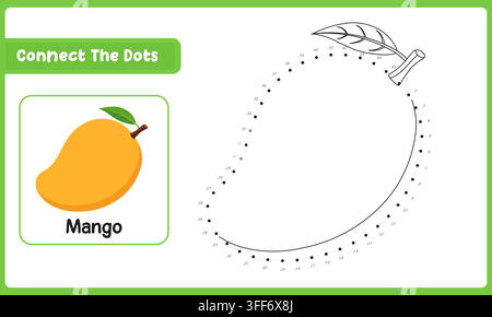 Connect the dots mango puzzle worksheet kids learning activity vector illustration Stock Vector