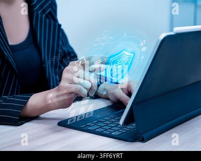 AI security protects digital assets with intelligent cybersecurity, data protection, secure authentication, privacy controls, threat detection, risk m Stock Photo