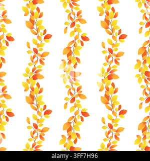 Vector background with autumn branches. A seamless pattern of orange and yellow beech leaves. Leaf fall season. Clip art with Elm leaves. Cartoon illustration for Thanksgiving Day packaging paper. Stock Vector