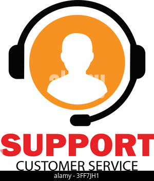 A professional customer support logo featuring a stylized human head silhouette wearing a modern headset device Stock Vector