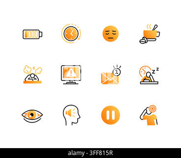 Burnout Signs Line Design Icons Set Stock Vector