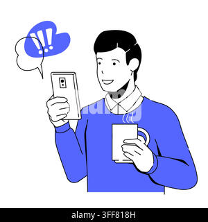 Exciting Message and Positive Reaction - Line Design Illustration Stock Vector