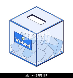 Transparent ballot box filled with votes after election 2D cartoon clip art Stock Vector