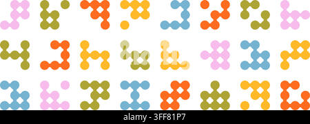 Colorful metaball icon set. Connected fluid spheres. Molecular and cellular shaped patterns. Playful fluid dots form Stock Vector