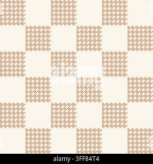 Autumn houndstooth gingham plaid style pattern. Geometric check tablecloth print in fall orange color. Checkered repeat background for textile home Stock Vector