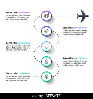 Infographic template with icons and 5 options or steps. Airplane. Can be used for workflow layout, diagram, banner, webdesign. Vector illustration Stock Vector