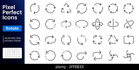 Rotate line icon set. Circular arrows, refresh, reload, sync, loop, spin, axis rotation, reverse cycle symbols minimal vector illustration. Simple Stock Vector