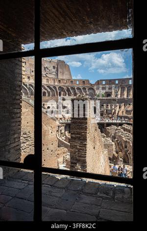 Framed view of the ancient Roman Amphitheatre of Tarragona overlooking ...