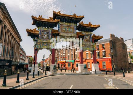 Chinese paifang arch marking the entrance to Chinatown on Nelson Street in Liverpool, England, UK - 4 September 2026. High quality photo Stock Photo