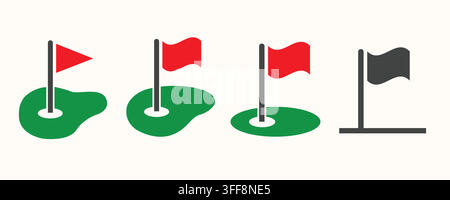 Golf Field Hole and Flag Icon Vector Set Collection for Sports and Outdoor Activities Design Stock Vector