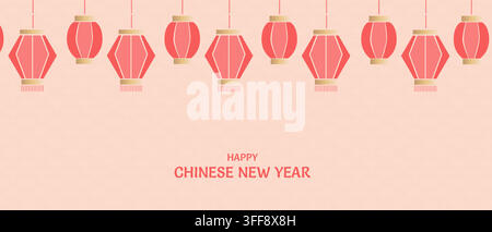 Chinese New Year 2027 horizontal banner or border design. Lunar New Year design in minimalist flat style. Vector illustration for Lantern Festival des Stock Vector