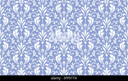 Floral pattern. Seamless vector background. Vintage wallpaper in the Baroque style. White and blue ornament for fabric, wallpaper, packaging. Ornate Damask flower illustration Stock Vector