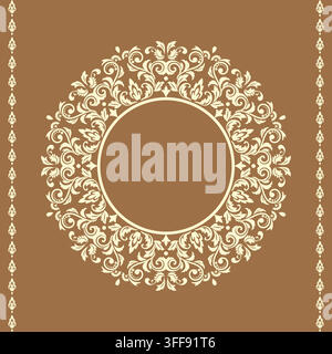 Decorative frame Elegant vector element for design in Eastern style, place for text. Floral golden and beige frame. Lace illustration for invitations and greeting cards Stock Vector
