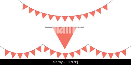 Bright triangular pennant flag garland colorful banners creating joyful carnival atmosphere vector illustration set. Stock Vector