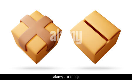 Two 3D rendered cartoonish delivery boxes Stock Vector