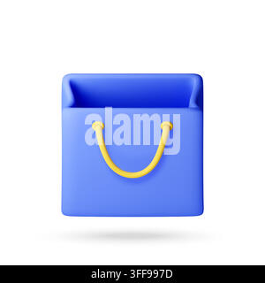 3D Blue paper shopping bag with yellow handles Stock Vector