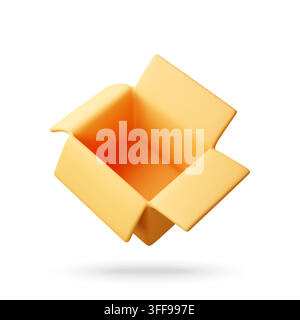 Open empty cardboard box with flaps in 3d Stock Vector