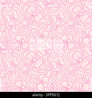 Light pink bows seamless vector pattern, Cute coquette bow, girly ribbon background for wedding invitations and baby shower designs Stock Vector