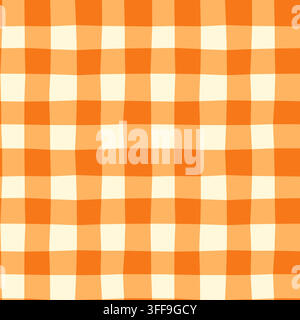 Cute autumn wavy orange gingham vector seamless pattern, Fall check background for Thanksgiving, Harvest and Halloween Designs Stock Vector