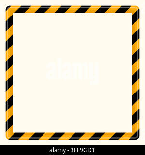 Yellow and black caution tape vector square frame with, Construction hazard diagonal stripes border for urban warning and attention designs Stock Vector