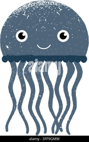 Cute vector sea jellyfish illustration with for summer graphic design Stock Vector