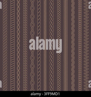 Braided rope and chain ornament seamless vector pattern Stock Vector