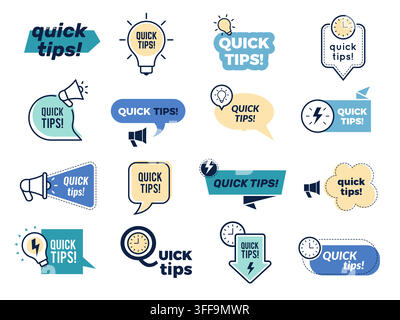Quick tips badges and stickers vector collection Stock Vector