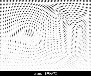 Abstract halftone dot pattern forming dynamic waves with warped perspective effect Stock Vector