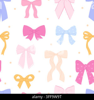Sweety bows seamless pattern. Decorative ribbon bow, girly festive design. Printable template for wrapping, fabric, wallpaper. Room. cover, paper Stock Vector