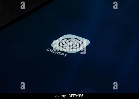 Paris, France - September 7, 2026: Detail of the OpenAI ChatGPT application icon displayed on a mobile screen. Stock Photo