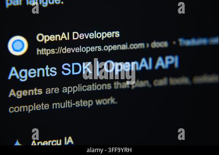 Paris, France - September 7, 2026: OpenAI Developers website showing the Agents SDK API documentation on screen. Stock Photo