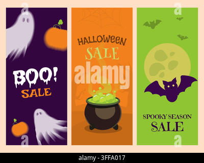 Set of three Halloween sale flyer Stock Vector