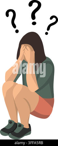 Vector isolated illustration of a girl in thought. Solving a question. Stock Vector