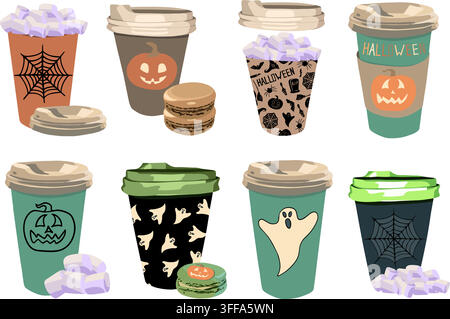 Vector isolated illustration of a set of festive Halloween drinks. Stock Vector