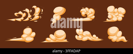 Sandstorm clouds. Desert wind sand dust cloud dirt smoke storm particle explosion flying brown gas sandy steam poof motion muddy soil dusty powder qualitative vector illustration original artwork Stock Vector