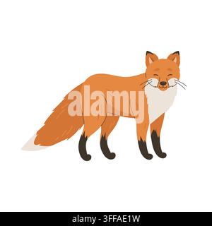 Cute red fox standing isolated on white background vector illustration Stock Vector