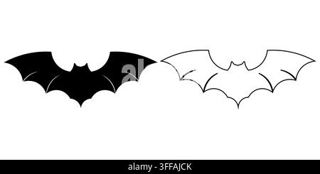Minimalist black bat silhouette and line art logo vector set. Perfect emblem for superhero badges, mysterious dark wing icons, halloween graphic eleme Stock Vector