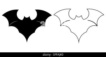 Minimalist black bat silhouette and line art logo vector set. Perfect emblem for superhero badges, mysterious dark wing icons, halloween graphic eleme Stock Vector