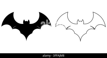 Minimalist black bat silhouette and line art logo vector set. Perfect emblem for superhero badges, mysterious dark wing icons, halloween graphic Stock Vector