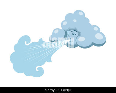 Cartoon god of wind cloud blowing for pirates or corsairs game icon from vintage Medieval map. Zephyr or Aeolus god blowing wind or sea storm and ocea Stock Vector