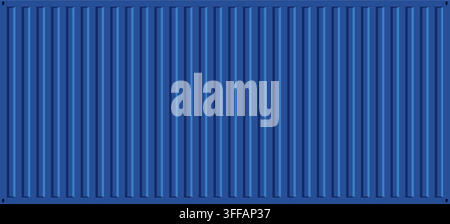 Corrugated blue metal container texture, steel panel background. Vector surface with vertical fluted sheet, dark industrial wall, geometric line patte Stock Vector