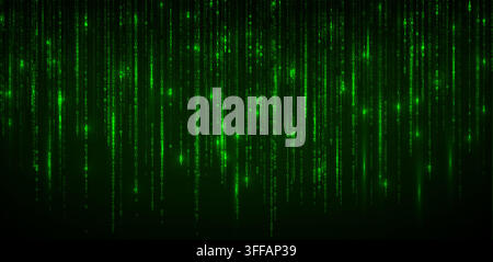Binary code rain bg, matrix digital stream technology background, futuristic cyber security texture. Vector green data flow with programming numbers, Stock Vector