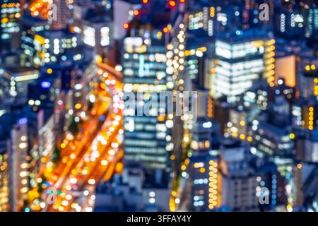 Abstract view of urban city at night from above. Stock Photo