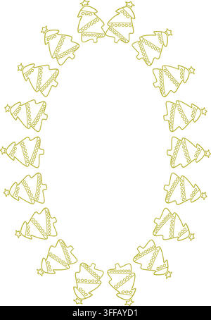 Bright pine tree frame. Festive greeting template with Christmas tree elements Stock Vector