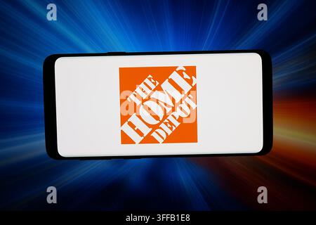 Stuttgart, Germany - 09-02-2026: In this photo illustration, the logo of US retail company The Home Depot Inc. is displayed on a smartphone Stock Photo