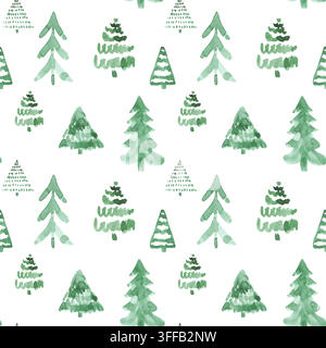 Watercolor Christmas tree vector seamless pattern. Hand painted green pine trees, winter wrapping paper texture. Minimalist festive holiday textile Stock Vector
