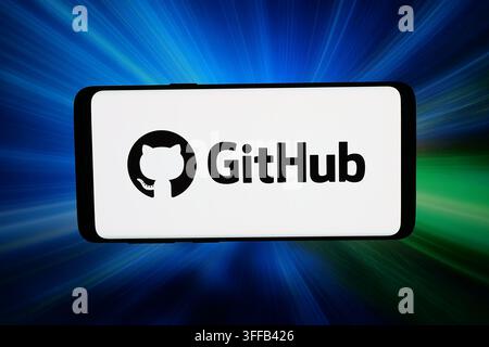 Stuttgart, Germany - 09-03-2026: In this photo illustration, the logo of proprietary developer platform GitHub Inc. is displayed on a smartphone Stock Photo