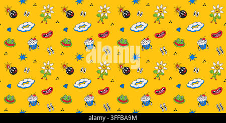 Pattern seamless vector with comic faces and doodles Stock Vector