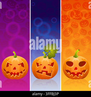 Three Halloween banner with Jack O'Lantern,  pumpkin, eps10 vector illustration Stock Vector